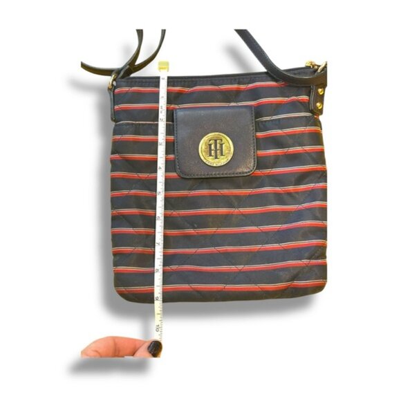 Vintage Women’s Tommy Hilfiger Navy Red Quilted Striped Mini Crossbody Bag - Picture 3 of 10